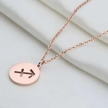 Zodiac Pendant Necklace Rose Gold Disc Horoscope Necklace Birthday Gift (Sagittarius RG)