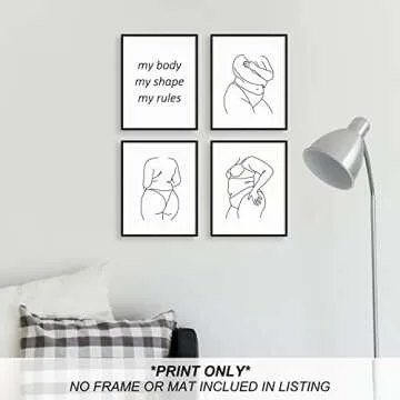 heilkee Feminist Wall Art Black and White Minimalist Line Art Prints for Bedroom Aesthetic Modern bathroom Decor Woman Body Positive Gifts(UNFRAMED 8x10in)
