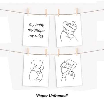 heilkee Feminist Wall Art Black and White Minimalist Line Art Prints for Bedroom Aesthetic Modern bathroom Decor Woman Body Positive Gifts(UNFRAMED 8x10in)