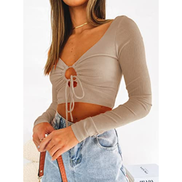 Sofia's Choice Long Sleeve Ribbed Crop Top for Women