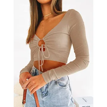 Sofia's Choice Long Sleeve Ribbed Crop Top for Women