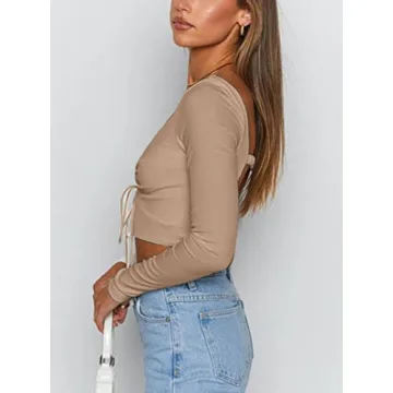 Sofia's Choice Long Sleeve Ribbed Crop Top for Women