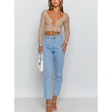 Sofia's Choice Long Sleeve Ribbed Crop Top for Women