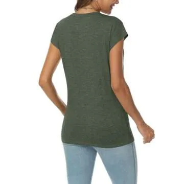 AUTOMET V Neck T Shirts for Women Cap Sleeve Summer Cute Tops Trendy Beach Vacation Clothes Spring Fashion