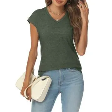 AUTOMET V Neck T Shirts for Women Cap Sleeve Summer Cute Tops Trendy Beach Vacation Clothes Spring Fashion