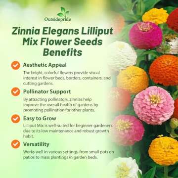 Outsidepride Zinnia Seeds - 1000 Pcs Annual Blend of Hardy Compact Mixed Color Ball-Shaped Blooms for Planting in Outdoor Containers, Borders, Flower Beds, Cutting Gardens & Pollinator-Friendly Spaces