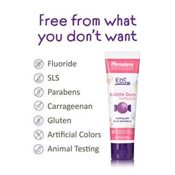 Himalaya Botanique Kids Toothpaste, Herbal, Bubble Gum Flavor, Fights Plaque, Fluoride-Free, Gentle, No Artificial Flavors or Colors, SLS Free, Gluten Free, Cruelty Free, Vegan, Foaming, 4 Oz, 1 Pack