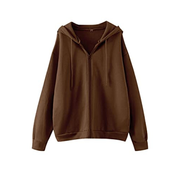 Meladyan Women Oversized Solid Zip Up Hoodie for Cozy Vintage Style