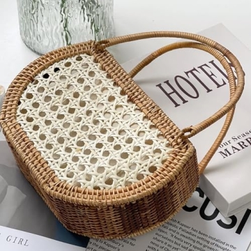 KIKISUM Summer Rattan Hobo Basket Tote Bag for Women Handmade Top Handle Handbags