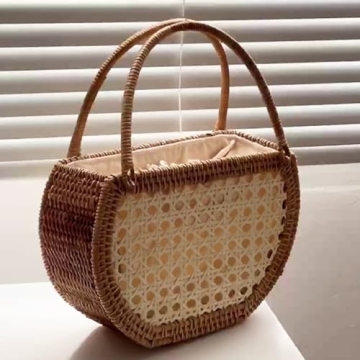 KIKISUM Summer Rattan Hobo Basket Tote Bag for Women Handmade Top Handle Handbags