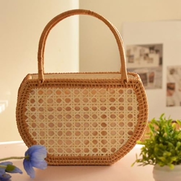 KIKISUM Summer Rattan Hobo Basket Tote Bag for Women Handmade Top Handle Handbags