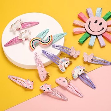 Trendy PinkSheep Unicorn Hair Clips for Little Girls, 12 Pack