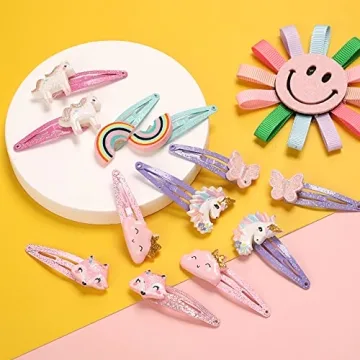 Trendy PinkSheep Unicorn Hair Clips for Little Girls, 12 Pack