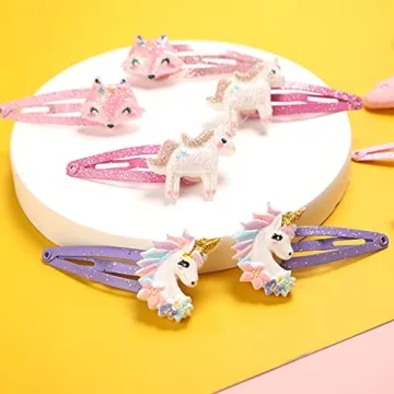 Trendy PinkSheep Unicorn Hair Clips for Little Girls, 12 Pack