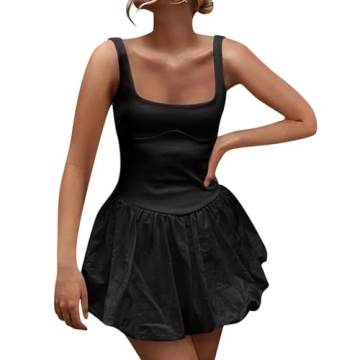 ABYOVRT Women Summer Mini Dress Sleeveless Bubble Hem Tank Dress Stylish Party Clubwear