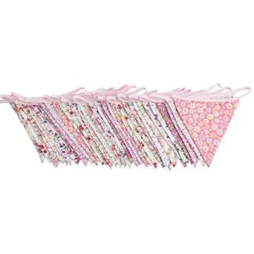 10M/32Ft Triangle Bunting Banner, 36 Pcs Cotton Fabric Flags Pennant Garlands for Birthday Party, Wedding, Baby Shower, Outdoor and Home Decorations (Pink)