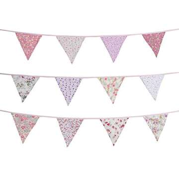 10M/32Ft Triangle Bunting Banner, 36 Pcs Cotton Fabric Flags Pennant Garlands for Birthday Party, Wedding, Baby Shower, Outdoor and Home Decorations (Pink)