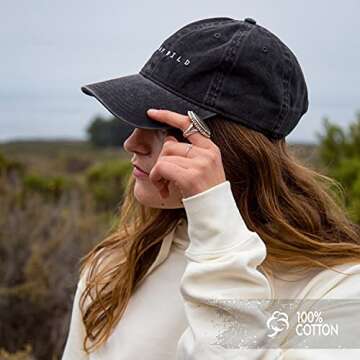 Atticus Poetry Hat, Embroidered Brushed Cotton Women’s Baseball Hat Unisex Fit, Adjustable One Size (Stay Wild Black)