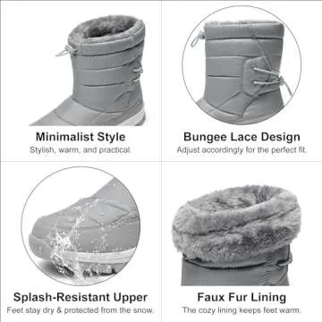 DREAM PAIRS Women's Winter Snow Boots Waterproof Lightweight Warm Fashion Janara Mid Calf Boot,Size 9,Light Grey