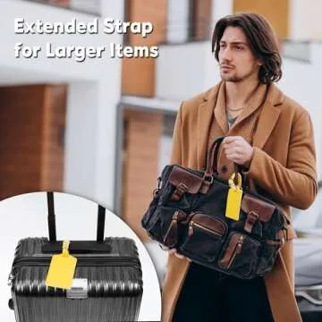 Travelambo Luggage Tags for Suitcases Faux Leather Privacy Protection 2 Pack Bag Tags Travel Accessories Essential, Energetic Yellow