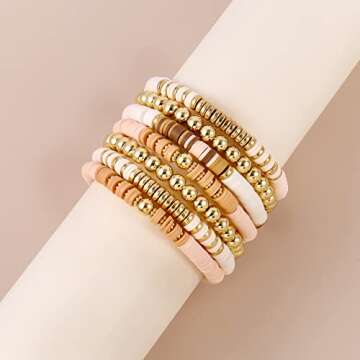 Heishi Beaded Bracelets for Women Boho Polymer Clay Jewelry