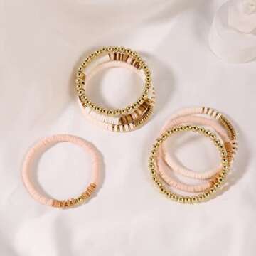 Heishi Beaded Bracelets for Women Boho Polymer Clay Jewelry