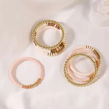 Heishi Beaded Bracelets for Women Boho Polymer Clay Jewelry