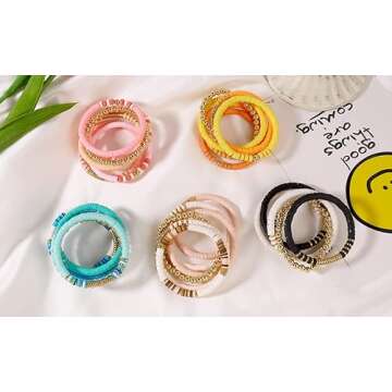 Heishi Beaded Bracelets for Women Boho Polymer Clay Jewelry