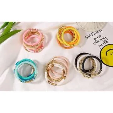 Heishi Beaded Bracelets for Women Boho Polymer Clay Jewelry