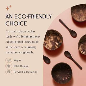 COCOBOWLCO Coconut Bowl & Wooden Spoons Bowl Set - Birthday Gifts for Women - Coconut Bowls for Eco ...