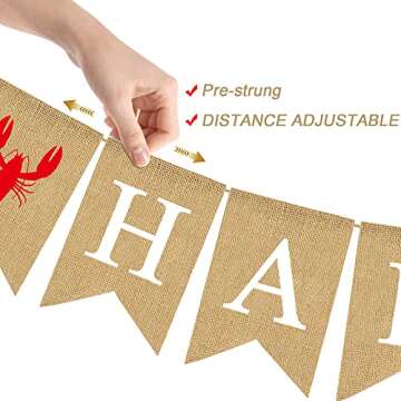Jute Burlap Crawfish Boil Happy Birthday Banner Rustic Summer Lobster Photo Booth Backdrop Decoratio...