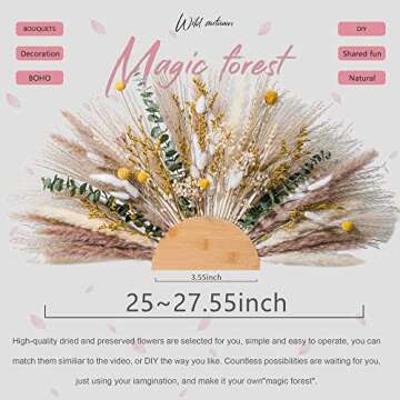 Natural Pampas Grass & Preserved Flowers Decor Wreath & Home Decoration Pieces Wall Hanging | dired Flowers Boho Decoration | Suitable for DIY Rustic Trendy Minimalist Farmhouse Room & Wedding Decor