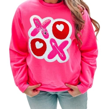 Muineobuka Women Valentine's Day Sequin Sweatshirt Y2K Oversized Long Sleeve Crew Neck Pullover Fest...