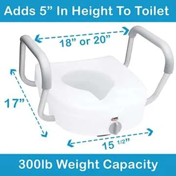 Carex E-Z Lock Raised Toilet Seat With Handles, 5" Toilet Seat Riser with Arms, Handicap Raised Toilet Seat For Seniors and Elevated Toilet Seat