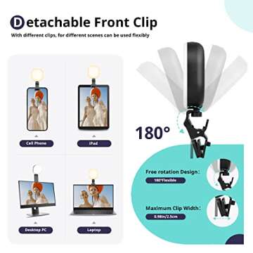 Sensyne Selfie Light, 60 LED Video Conference Lighting, Adjusted 3 Light Modes, Rechargeble Clip-on Fill Light Compatible with Cell Phone,iPad,Laptop for Live Streaming, Selfie, Vlog, Zoom Calls