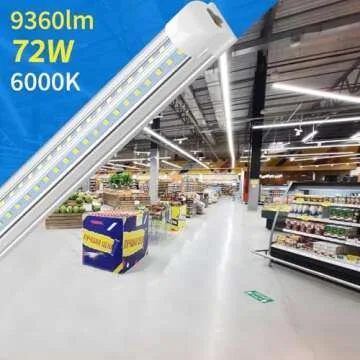 SHOPLED 8FT 72W 9360LM 6000K Cool White High Output Linkable T8 Tube Fixtures, V-Shaped, 8 Foot Ligh...