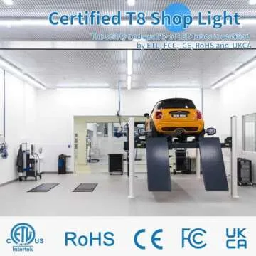 SHOPLED 8FT 72W 9360LM 6000K Cool White High Output Linkable T8 Tube Fixtures, V-Shaped, 8 Foot Lights for Garage, Warehouse, 4 Pack