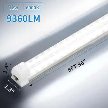 SHOPLED 8FT 72W 9360LM 6000K Cool White High Output Linkable T8 Tube Fixtures, V-Shaped, 8 Foot Lights for Garage, Warehouse, 4 Pack