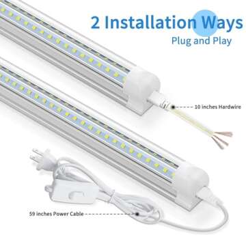 SHOPLED 8FT 72W 9360LM 6000K Cool White High Output Linkable T8 Tube Fixtures, V-Shaped, 8 Foot Lights for Garage, Warehouse, 4 Pack