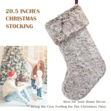 20 Inch Brown Faux Fur Christmas Stocking Holiday Decor