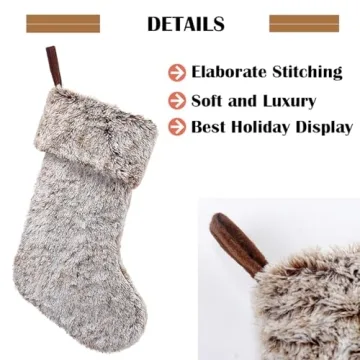 20 Inch Brown Faux Fur Christmas Stocking Holiday Decor