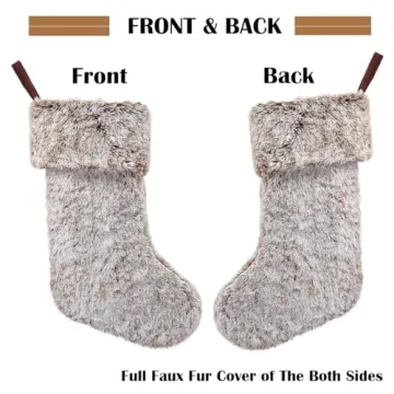 20 Inch Brown Faux Fur Christmas Stocking Holiday Decor