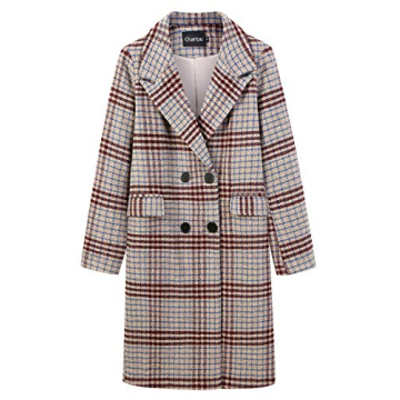 CHARTOU Women's Winter Oversize Lapel Collar Woolen Plaid Double Breasted Long Peacoat Jacket (Mediu...