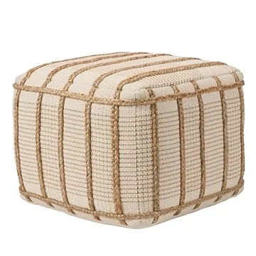 Jaipur Living Remsen 18x18x14 Natural Tan Pouf - Luxury Cotton & Wool Blend