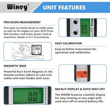 Wixey WR300 Digital Angle Finder Gauge with Magnetic Angle Finder Base and Backlit Digital Display A...