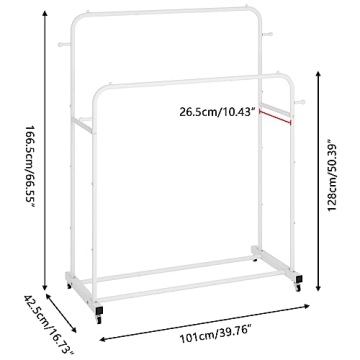 Aiensia Double Rod Garment Rack with Wheels for Easy Organization