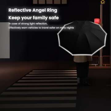 Ring Buckle Umbrella, Reflective Safety Strip, Sturdy Windproof, Travel Portable, Compact Small Travel Umbrella, Portable Folding Umbrella (Gray)