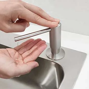 EADOT Brushed Nickel Built in Soap Dispenser for Kitchen Sink with 17 OZ PET Bottle Brass Pump Head Deck Mounted Dish Soap Dispenser