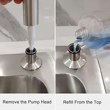 EADOT Brushed Nickel Built in Soap Dispenser for Kitchen Sink with 17 OZ PET Bottle Brass Pump Head Deck Mounted Dish Soap Dispenser