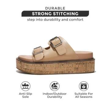 Project Cloud Wedge Sandals for Women, Leather Summer Sandals w/Memory Foam Insole Wedges for women - Platform Sandals w/Straps Women Footwear - Lightweight Womens Sandals (Brisbane, Nude, 7)